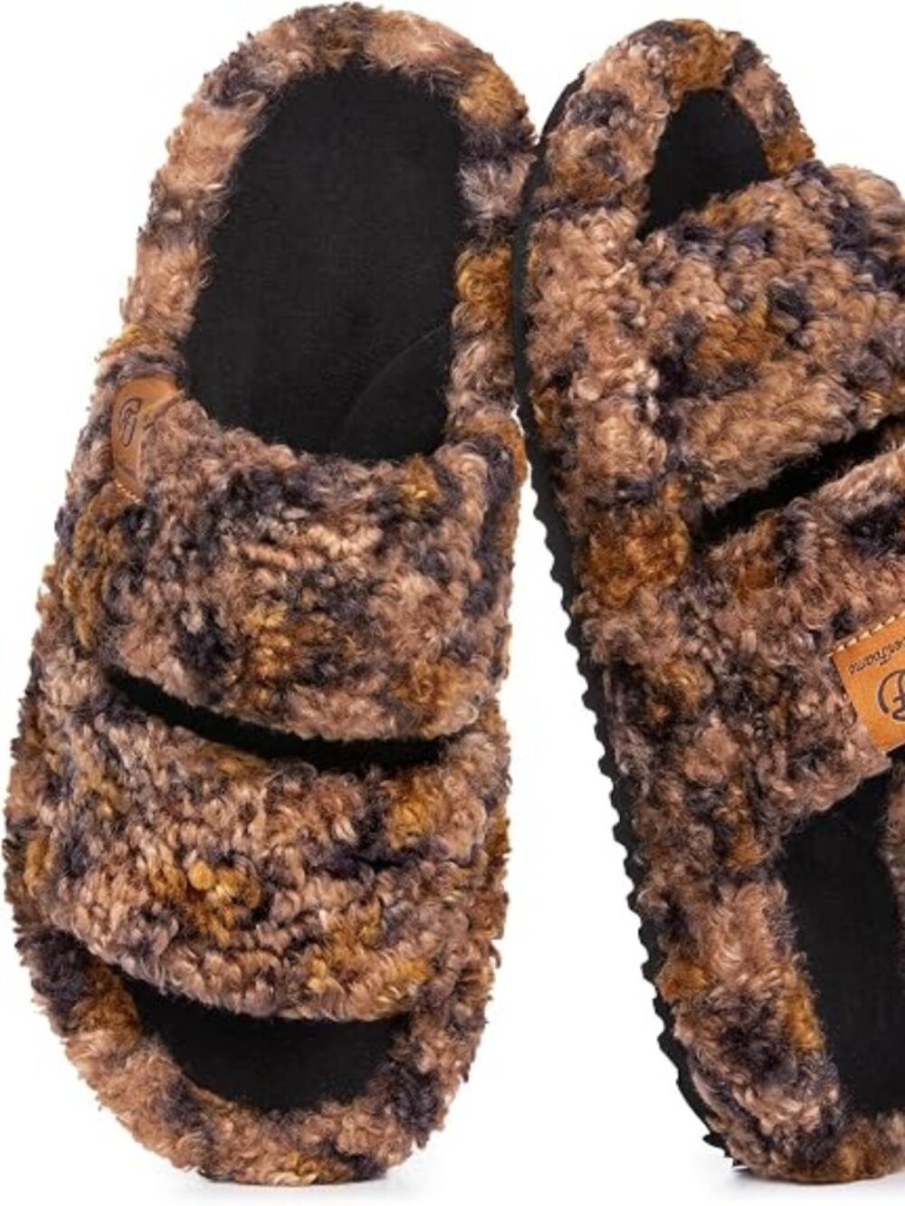 Womens Fuzzy Open-toe Slippers Memory Foam Indoor House Shoes